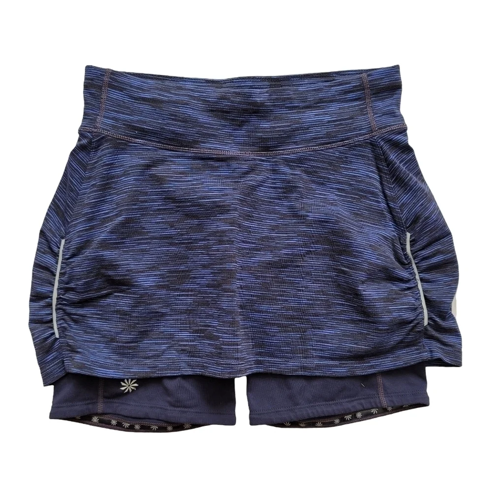 Athleta Women XS Blue Layered Athletic Skorts Shorts Zip Pocket‎ Running Sporty